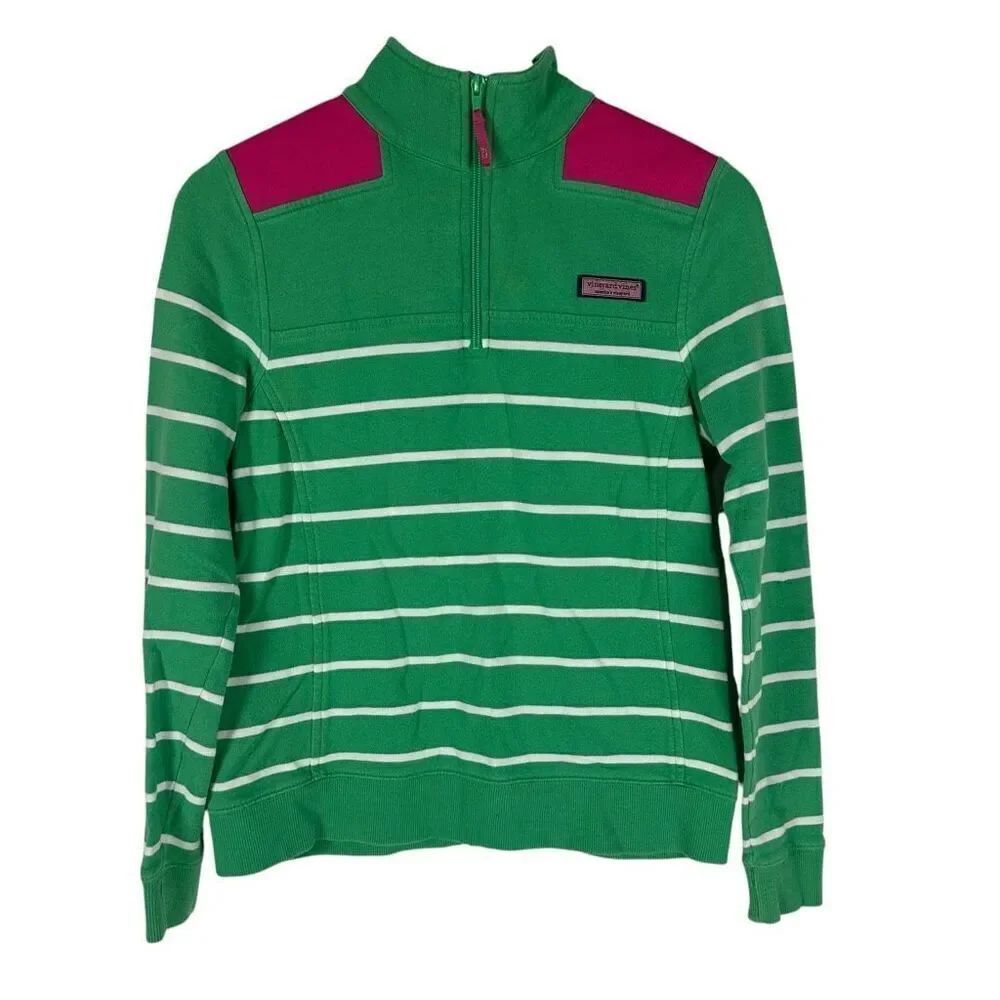 Vineyard Vines Women's Green & White Stripes with Pink Shoulders size XS